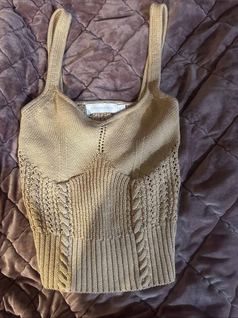Jonathan Simkhai Beverly Hills -Tan Cable-Knit Tank Top